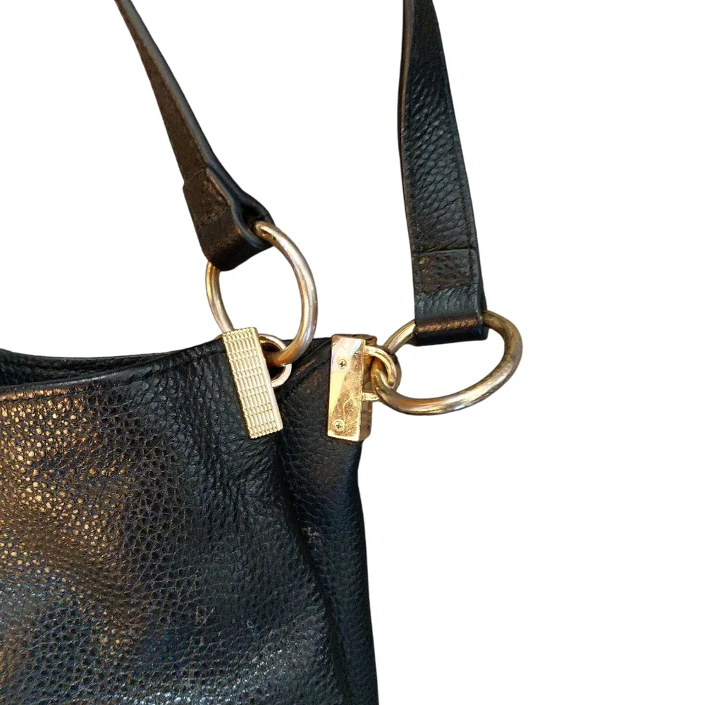 Vince Camuto Black Pebbled Leather Shoulder Hobo Bag